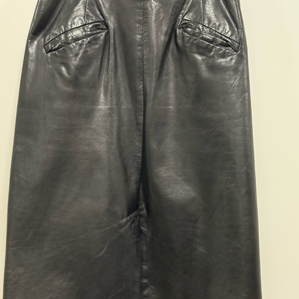 Vintage Vakko New York Black Leather Skirt.